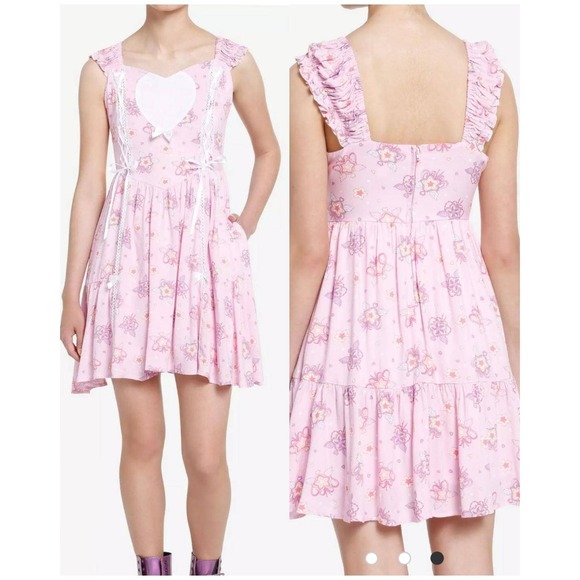Sweet Society Dresses & Skirts - Sweet Society Hot Topic Pink Kawaii Wings Tiered Dress Heart Lace Up Size Large